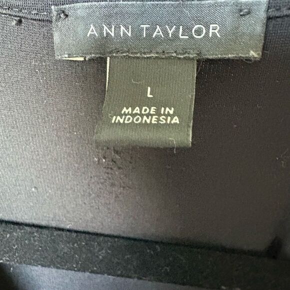 Ann Taylor Shirtdress Size L Black Midi Collared Cuffed Sleeves Classic Chic - Picture 4 of 5